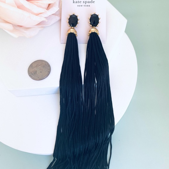 Kate Spade Flying Colors Tassel Statement Earrings 7 1/2" Black firm price - Picture 4 of 5